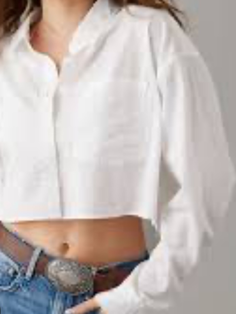 American Eagle Outfitters Button Up Shirt Womens L White Cropped Long Sleeve